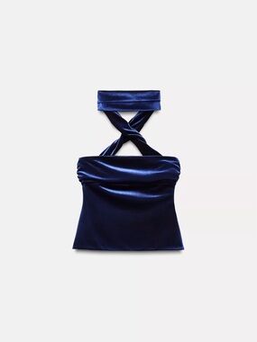 Velvet navy blue top Zara XS